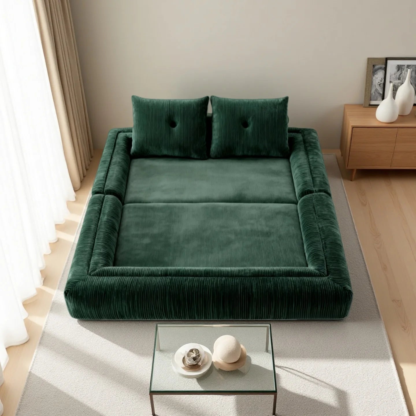 Modern White Corduroy Sectional