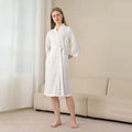 Soft Lightweight Waffle Robe Couple Bathrobe Plus Size Quick-drying 3/4 Sleeve V-neck Casual Loungewear