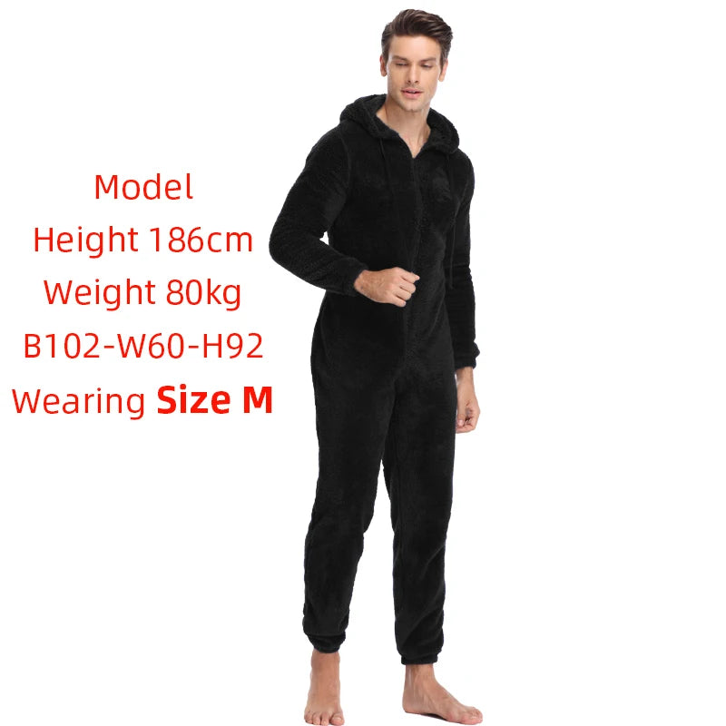 Men's Plush Teddy Fleece Pajamas - Winter Warm Jumpsuit