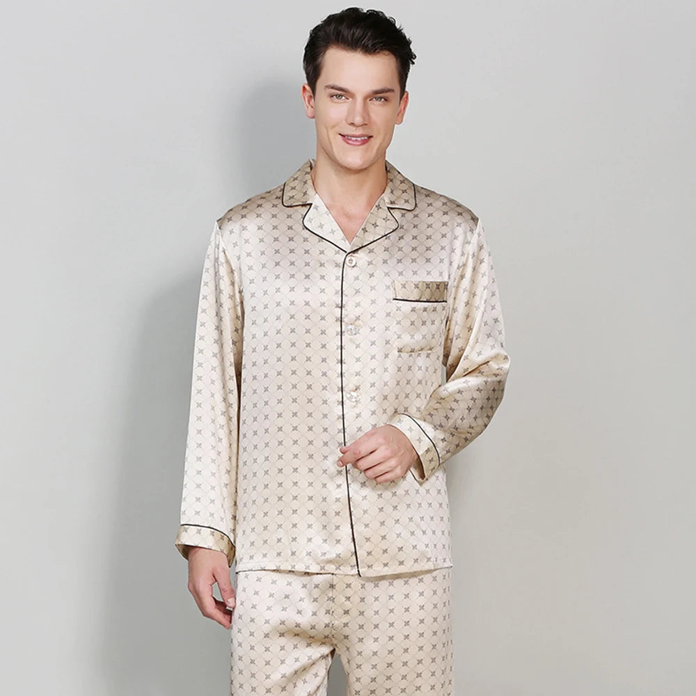 Long Sleeve Luxury Men's Sleep Outfit -  Men Silky Homewear Set