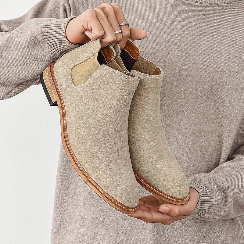 Chelsea Boots Men's New High Top Leather Boots Casual Mid Top Suede Ankle Boots