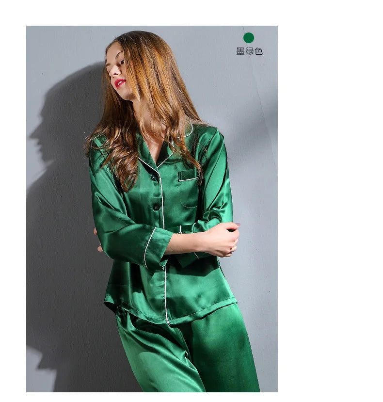 6A Factory Brand 100% Mulberry Silk Pajamas Women Set Summer Autumn Spring Winter Long-sleeved Two-piece Set Silk Sleepwear Gray