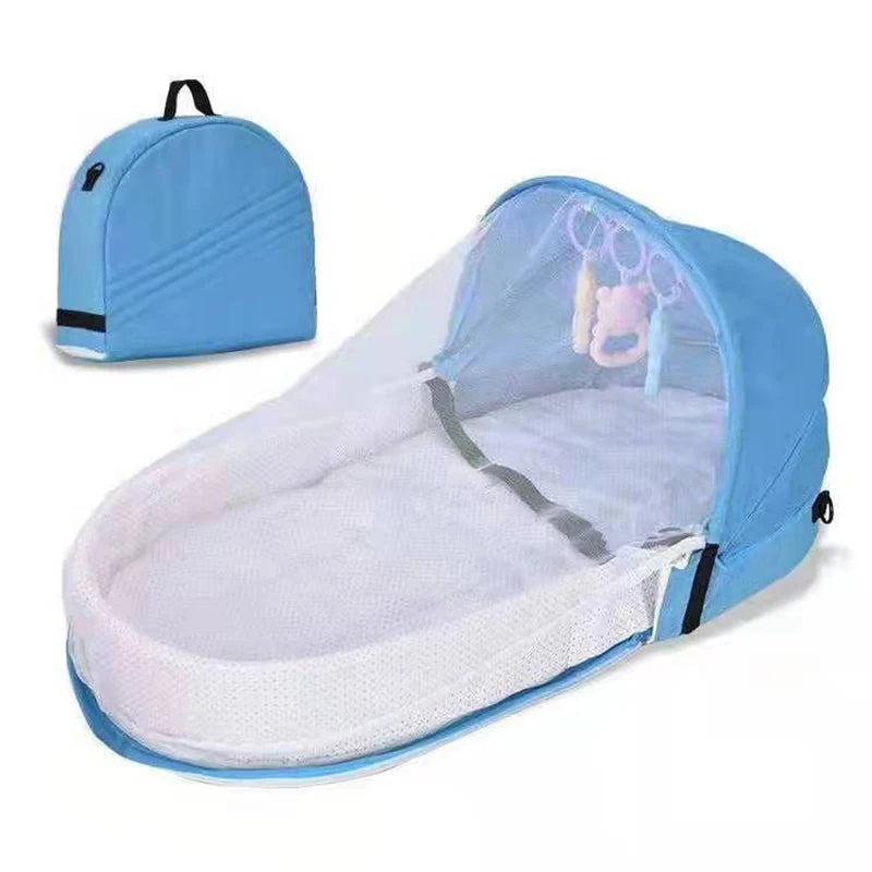 Brightbebe Portable Bionic Isolation Folding Bed Baby Diaper Bag Tote Travel Crib Mommy Bag with Mosquito Shield Kids' Bedding