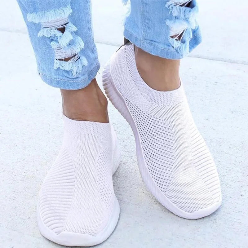 Women's Flat Slip-On White Shoes - Lightweight Summer Sneakers for Women
