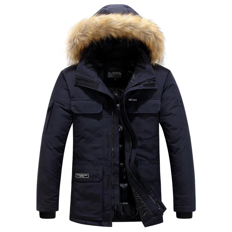 Canada Men's Cordura Quilted Winter Jacket Plus Size Outdoor Motorcycle Coat Stand Collar Fur Fabric Outwear-Wholesales