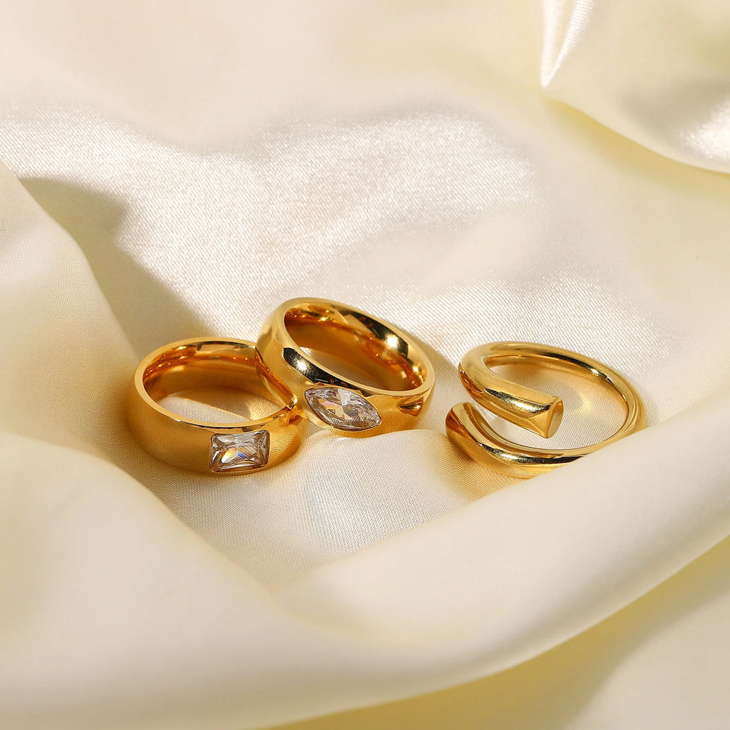 Fashioncustom logo Ring 18k Yellow Gold Rings Jewelry Simple square