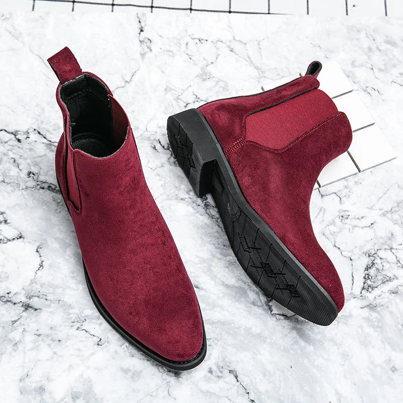 Latest Design Red Boots Extra Size 38-48 Ankle Height Durable Faux Suede Leather Men Chelsea Boots