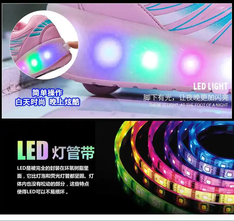 boys and girls Roller Skates Tow Wheels Shoes Glowing Light LED Children Fashion Luminous Sport Casual Wheelys Skating Sneakers