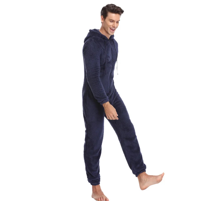 Men's Plush Teddy Fleece Pajamas - Winter Warm Jumpsuit