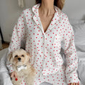 Pink Hearts Cotton Pajamas | Long Sleeve Pajamas Set for Women | Comfortable Sleepwear | 2 Piece Nightwear