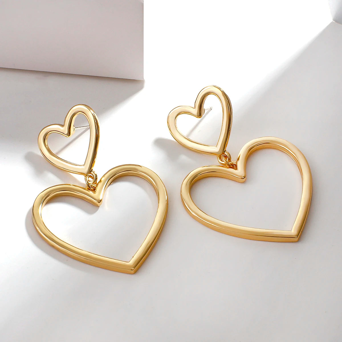 AENSOA Vintage Metal Gold Color Earrings For Women Simple Big Hollow