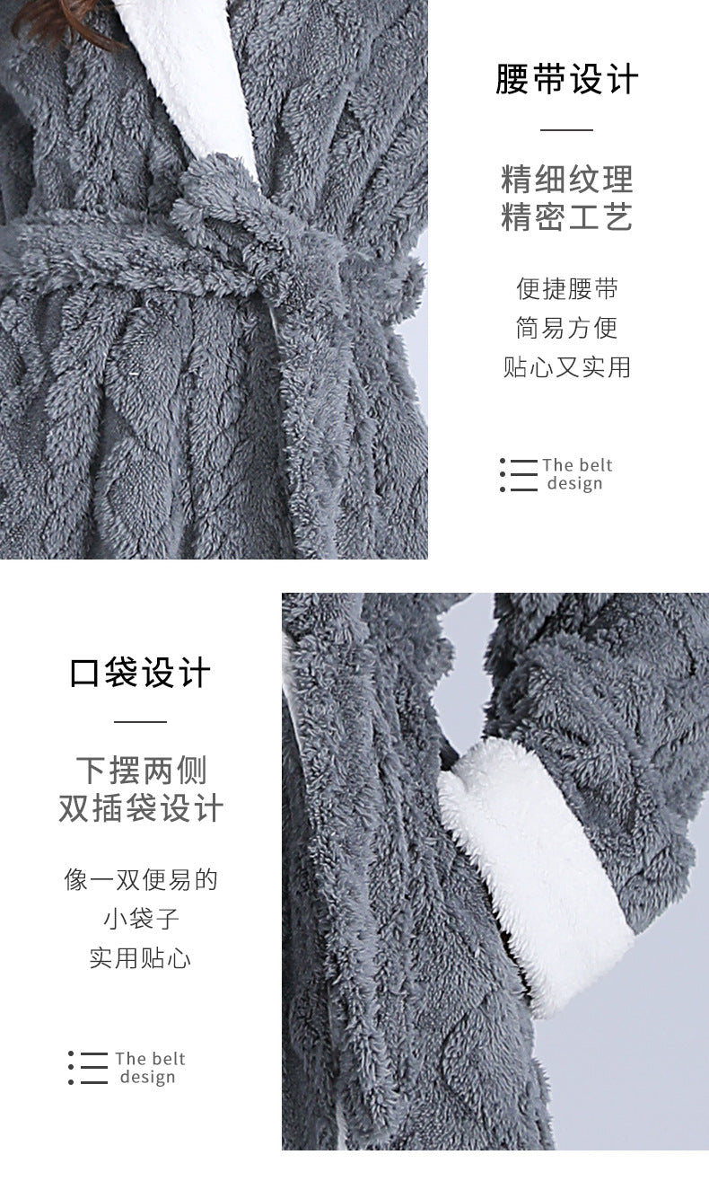 Loose Long Thick Hooded Winter Bathrobe for Women - Flannel Terry Comfortable Sleepwear