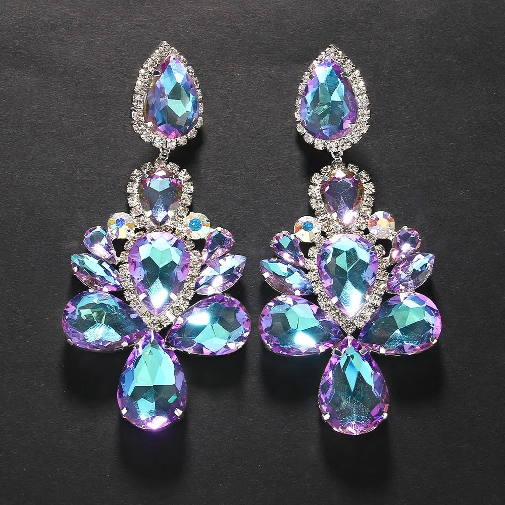 Stonefans Purple Crystal Dangle Earrings for Women Studs Wedding Ear