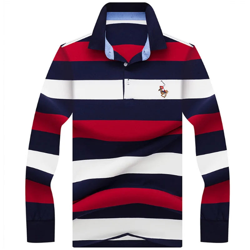 New Autumn Winter Polo Shirt High Quality Brand Cotton Men's Polo Shirt Business Casual Striped Solid Shirt Polo Men Clothing