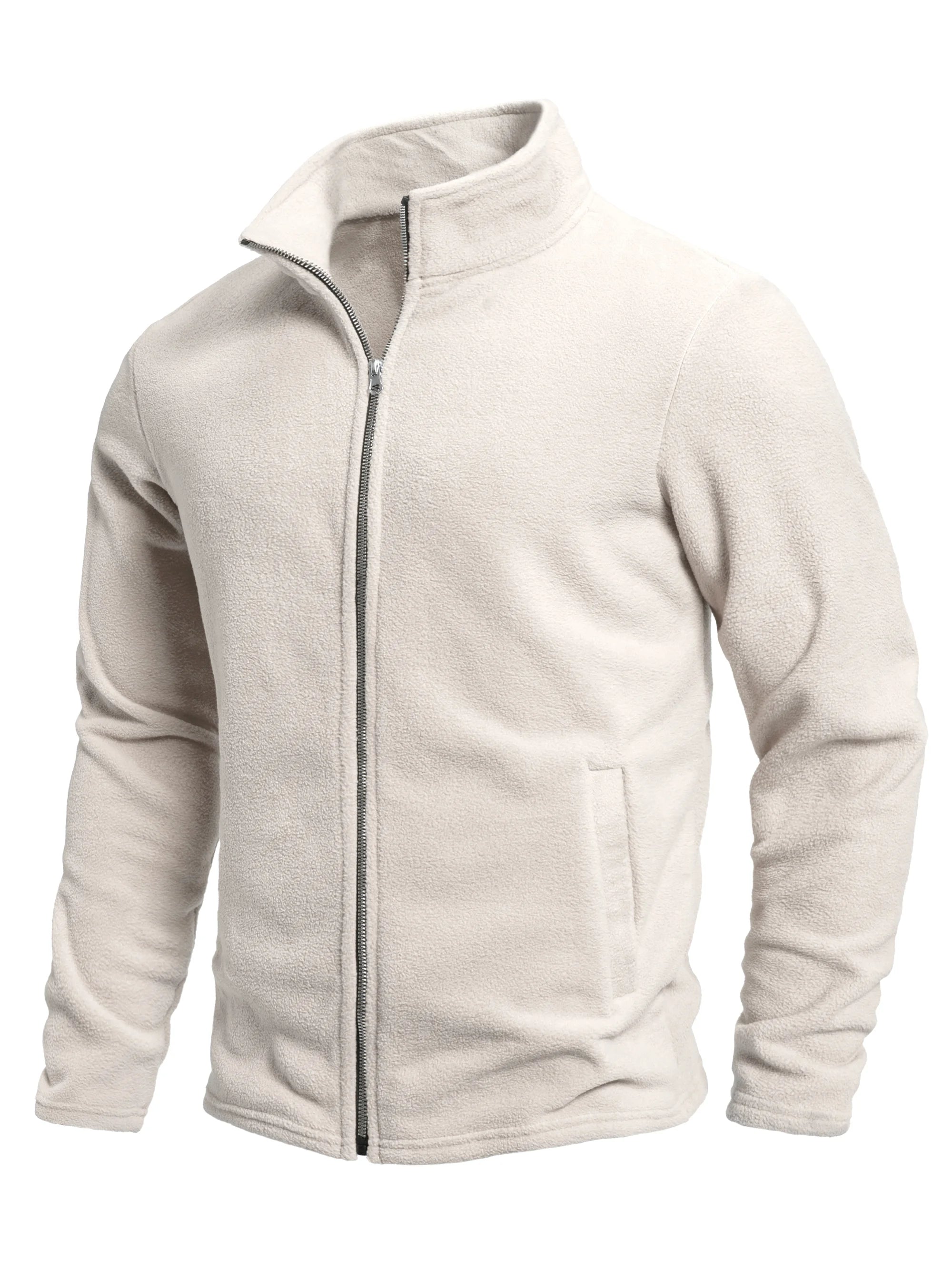 Men's Solid Color Fleece Warm Top - Zip-Up Cardigan for Outdoor Leisure in Spring and Autumn