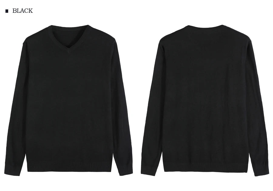 2023 Autumn New Men's V-neck Wool Sweater Business Casual Solid Color Thin Pullover Sweater Brand Clothes Blue Red Black