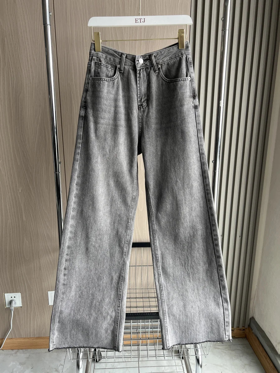 ETJ Wide-leg High-waisted Jeans for Women - Classic Five-pocket Design, Soft Comfortable Ultra-long Jeans