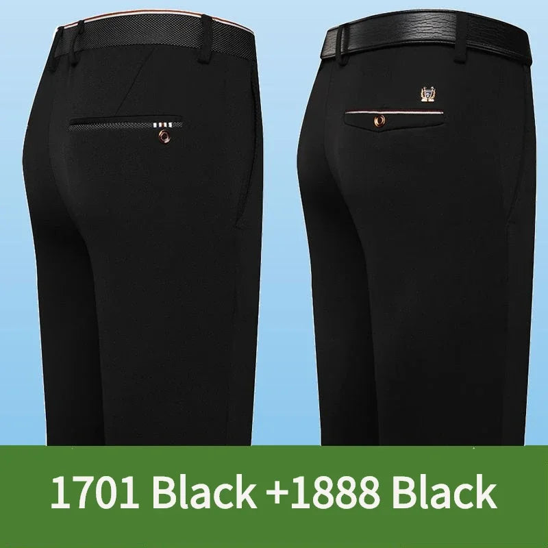 High Elasticity Slim Fit Straight Suit Pants for Men - Formal Business Dress Pants in Black Blue Dress Trousers Plus Size 28-40