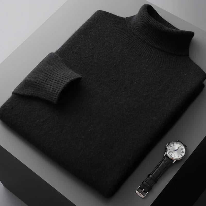 100% Pure Wool One-Piece Ready-to-wear Men's High Lapel Pullover Autumn and Winter Basic Knitted Versatile Sweater Casual Large