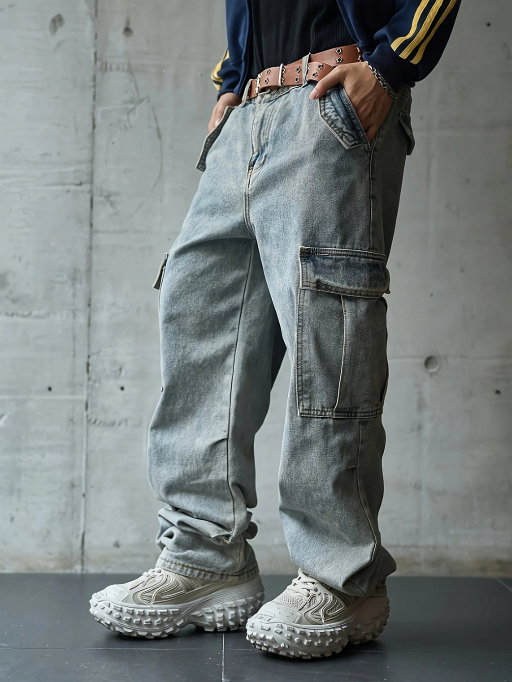 Men's Multi-Pocket Denim Work Pants, Straight-Leg Jeans, Lumberjack Work Pants, Large-Capacity Pocket Jeans
