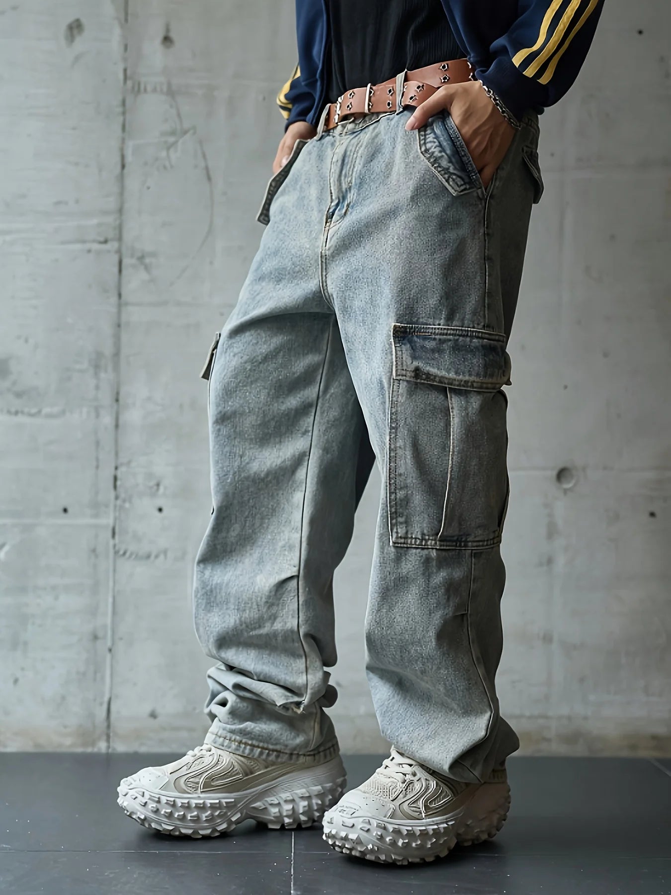Men's Multi-Pocket Denim Work Pants, Straight-Leg Jeans, Lumberjack Work Pants, Large-Capacity Pocket Jeans