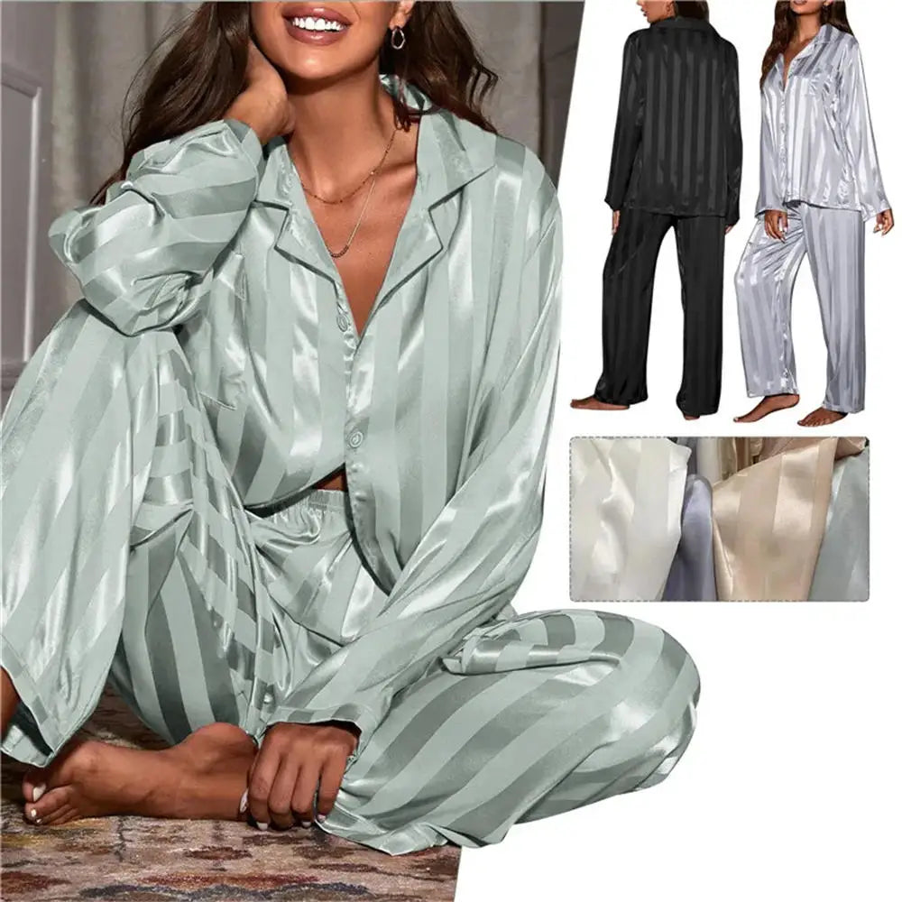 Women's Summer Striped Pajama Set - Long Sleeve Homewear for Ladies