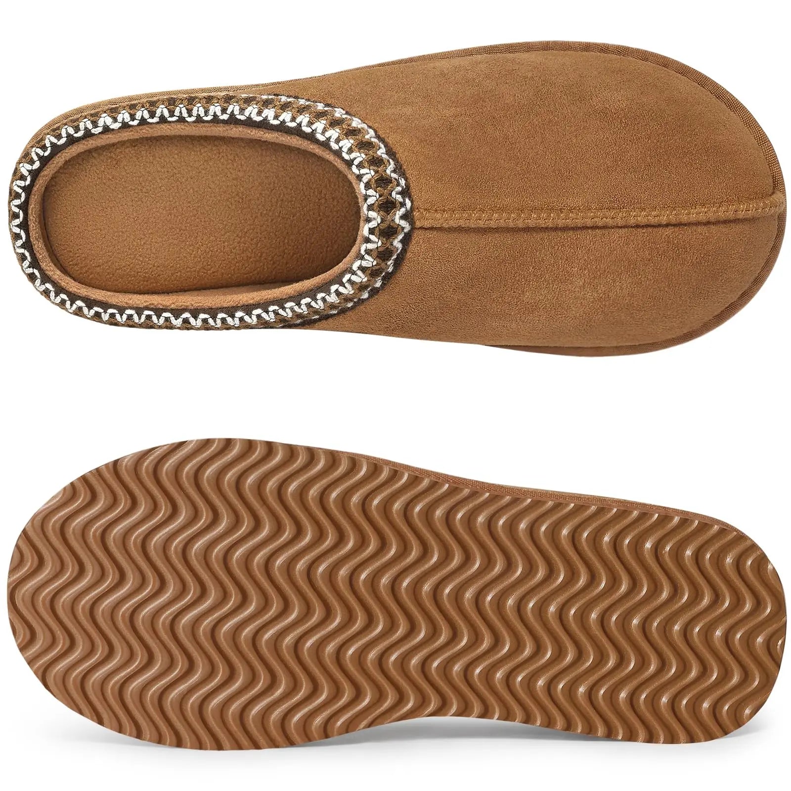 Comwarm Winter Women's Fuzzy Slippers Genuine Suede Indoor Outdoor Fluffy House Slippers Slip On Warm Memory Foam Furry Shoes