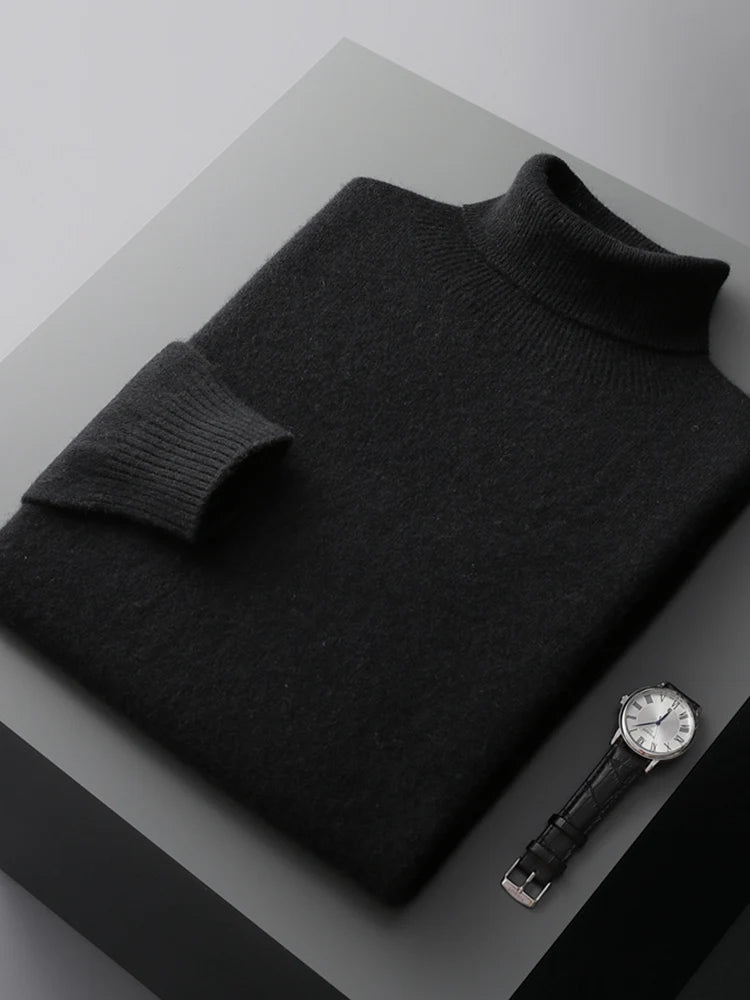 100% Pure Wool One-Piece Ready-to-wear Men's High Lapel Pullover Autumn and Winter Basic Knitted Versatile Sweater Casual Large