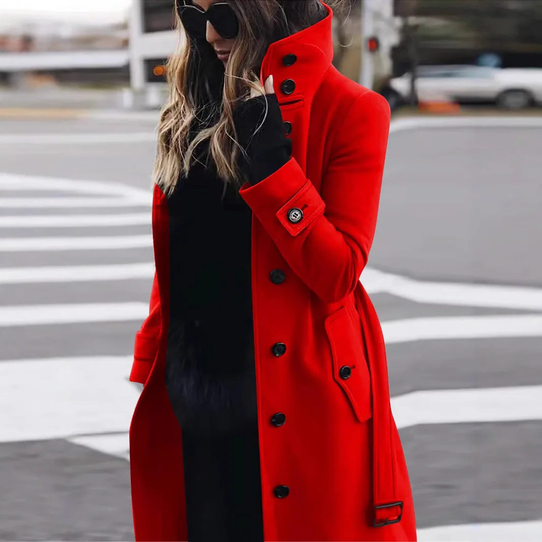 Women's Woolen Long Coat Autumn Winter Jacket Turn-Down Collar Coats Warm Wool Jackets Single Breasted Coat Outerwear Overcoat