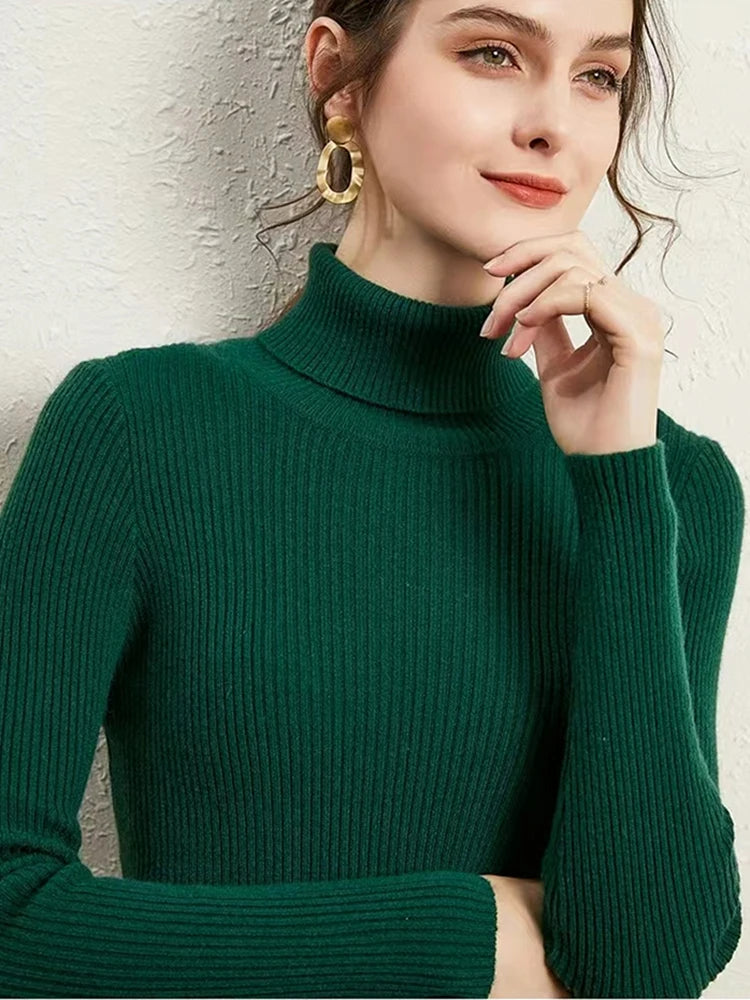 Women’s Striped Thermal Turtleneck Knit Sweater – Winter