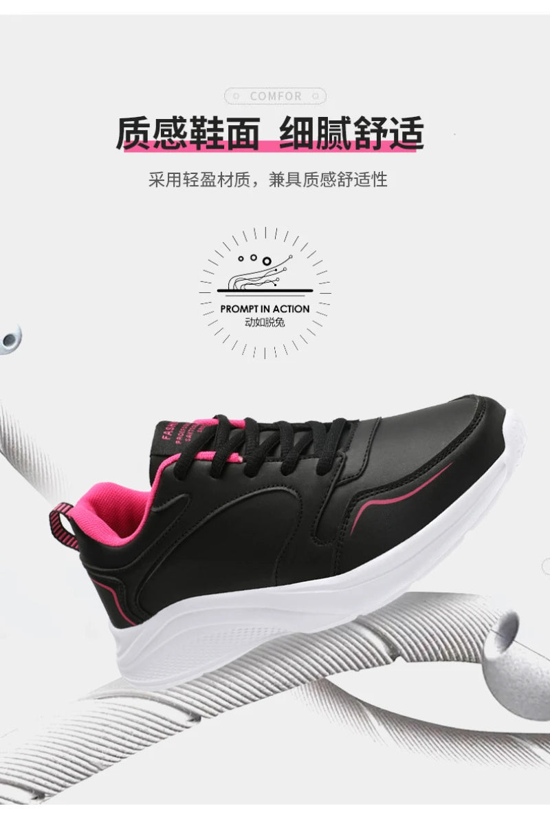 Autumn and Winter Leather Outdoor Running Shoes for Women Flat Sports Casual Shoes for Women White Shoes Large Size Travel
