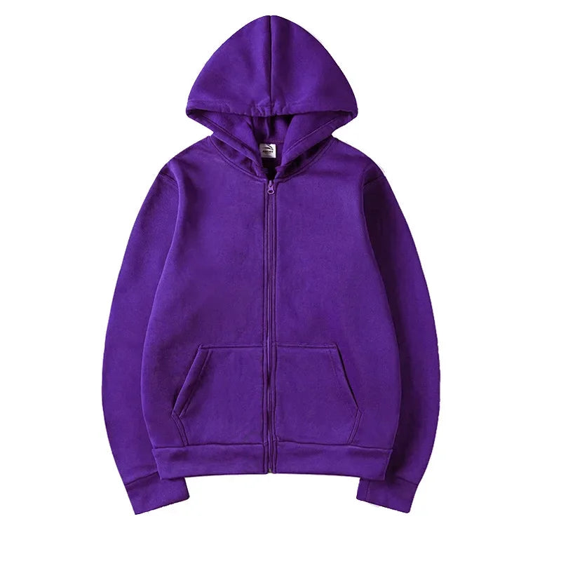 2025 New Trendy Sweatshirt Coat with Front Pockets - Warm Zipper Lamb Wool Jacket for Men and Women - Autumn Winter Pure Color Cardigan Hoodie