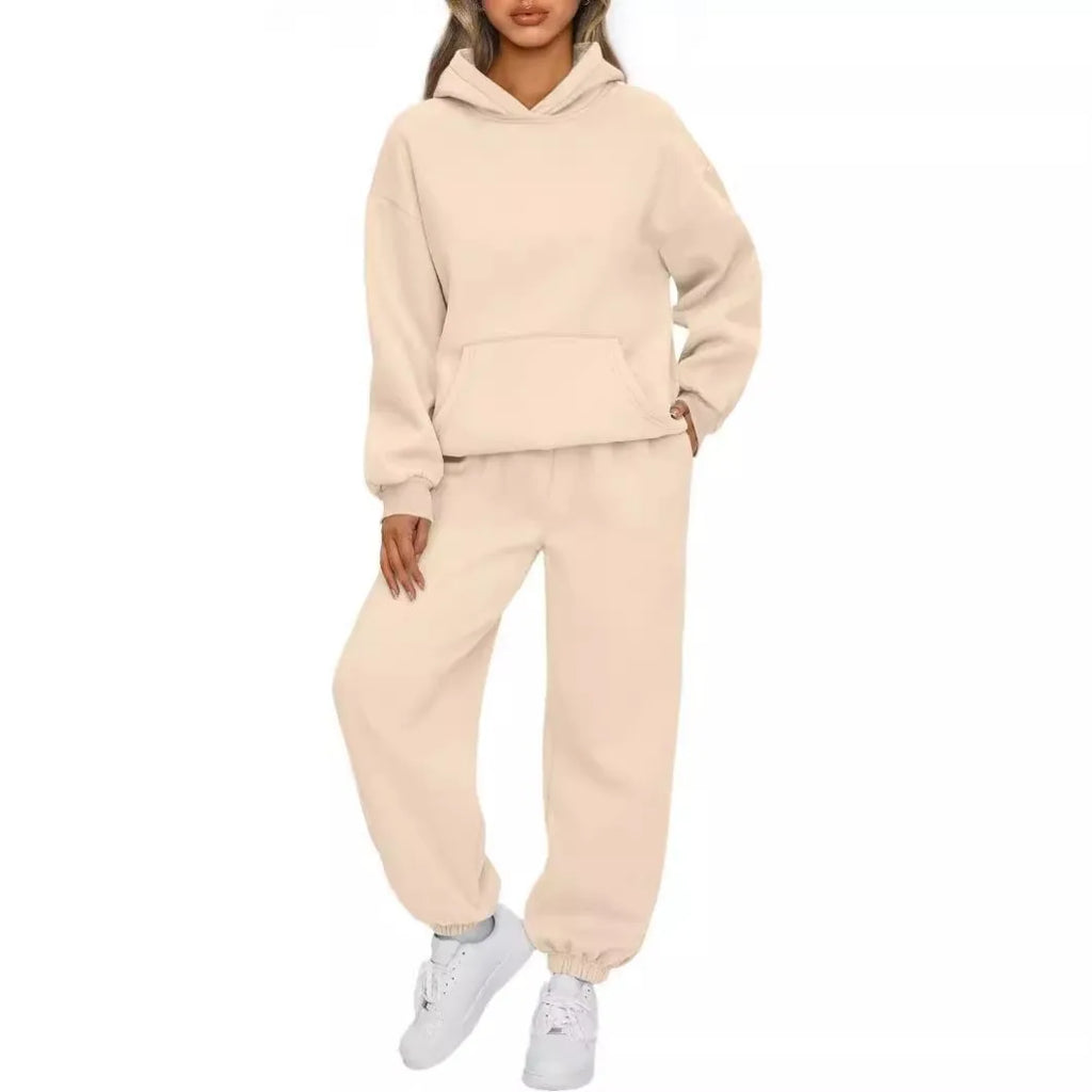 Women's Casual Hooded Sweatshirt and Sportswear Pants Set Long Sleeve Long Pants Autumn Season Fashion Ladies Outfit