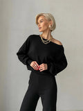 Elegant Loungewear Knitted 2 Piece Set Knit Pants and Sweater Matching Set Women Casual Winter Knitted Two Piece Sets Women 2024