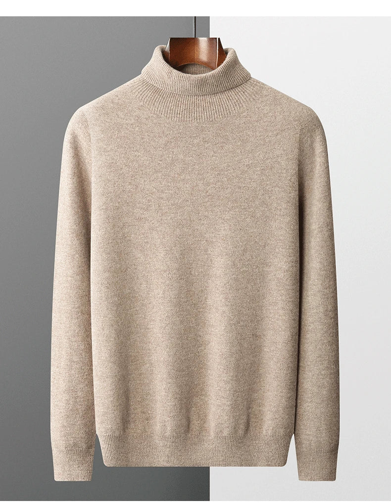 100% Pure Wool One-Piece Ready-to-wear Men's High Lapel Pullover Autumn and Winter Basic Knitted Versatile Sweater Casual Large