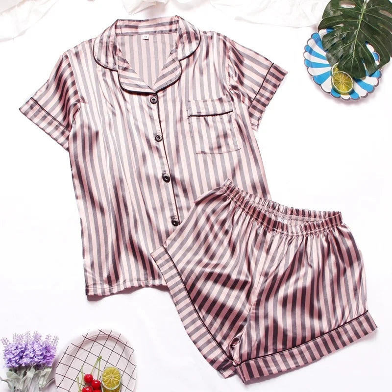 Spring Autumn Pajama Women Silk Satin Pajamas Set Long Sleeve Shirt with Trouser Sleepwear Loungewear Female Pajamas Suits Mujer