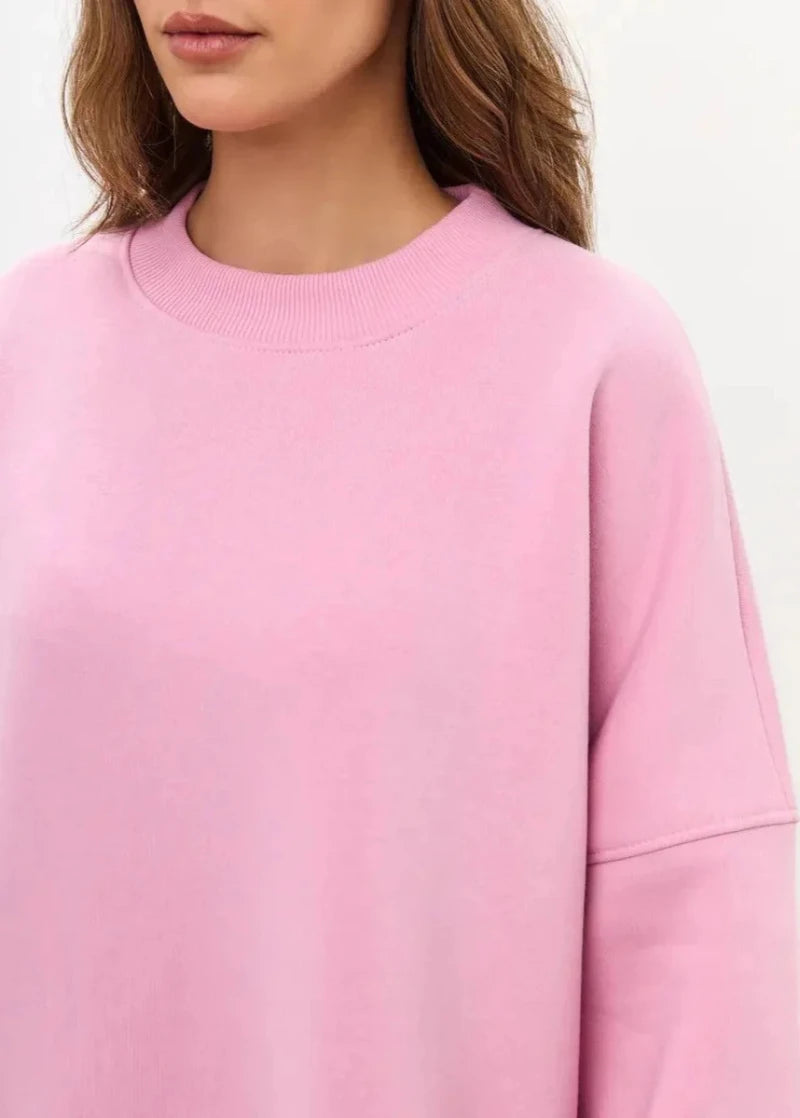 Plus Size Comfortably Lined Hooded Sweatshirt for Autumn and Winter for Men and Women - Solid Color Oversized Crew Neck Long Jumper
