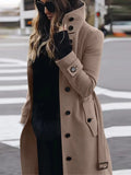 Women's Woolen Long Coat Autumn Winter Jacket Turn-Down Collar Coats Warm Wool Jackets Single Breasted Coat Outerwear Overcoat