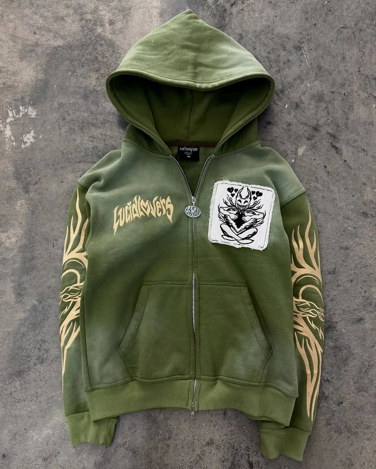 European and American Fashion Trends Joker Pattern Embroidered Zipper Hoodie Women Street Hip Hop Retro Casual Sweatshirt Unisex