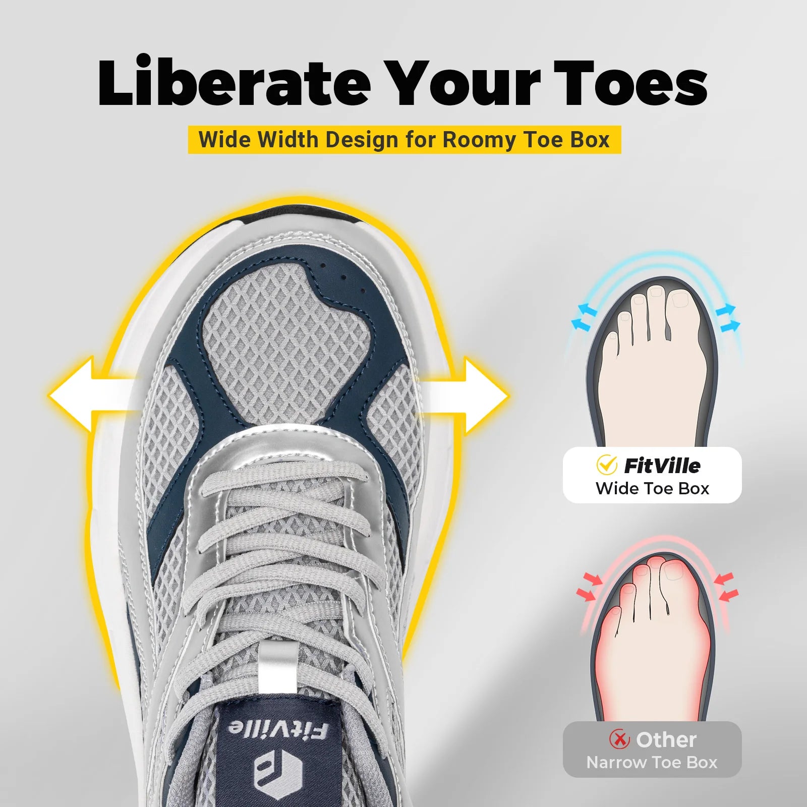 Fittington Men's Walking Shoes Extra Wide Comfort Sneakers Non Slip Trainers Man Shoes With Arch Support For Flat Feet Plantar