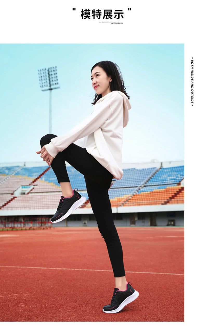 Autumn and Winter Leather Outdoor Running Shoes for Women Flat Sports Casual Shoes for Women White Shoes Large Size Travel