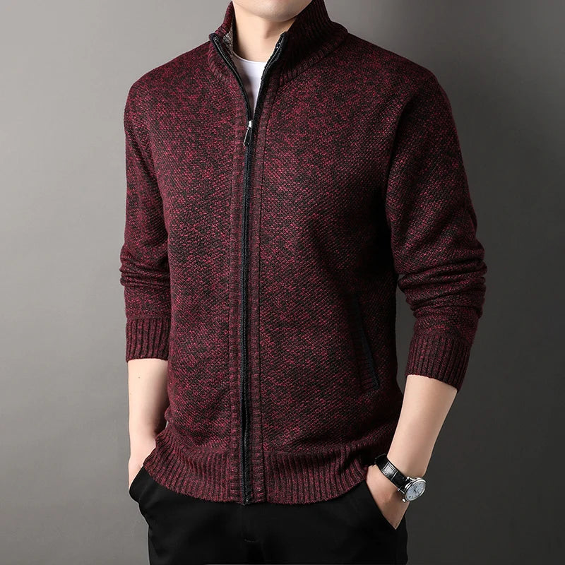 Men's Stand-up Collar Knit Sweater Autumn Winter New Cardigan Tops Korean Slim Solid Color Sweatercoat Jacket