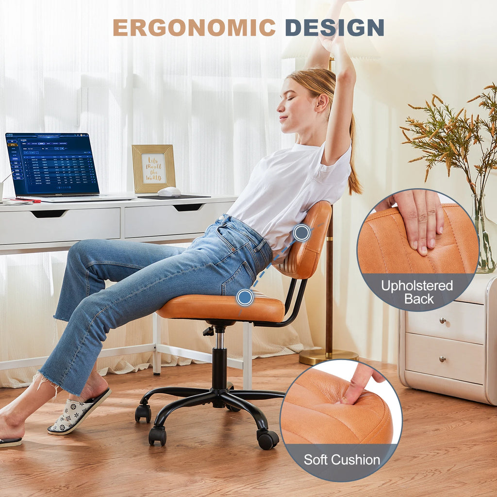 JHK Armless Office Desk Chair with Back Lumbar Support, Height Adjustable PU Leather Computer Chair with 360° Swivel Rolling Wheels