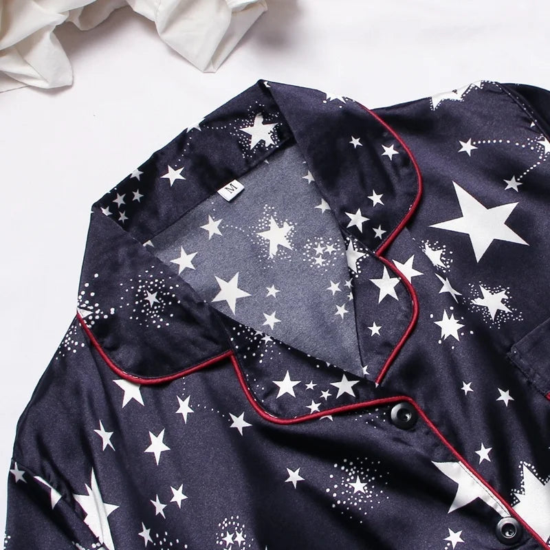 Spring Autumn Pajama Women Silk Satin Pajamas Set Long Sleeve Shirt with Trouser Sleepwear Loungewear Female Pajamas Suits Mujer