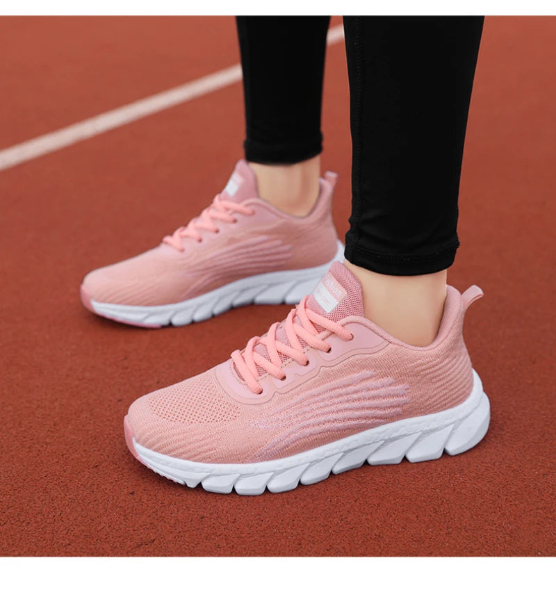 Spring Flying Knitted Breathable Running Shoes Sports Women Casual Shoes Soft Sole Couples Men And Women Small White Shoes