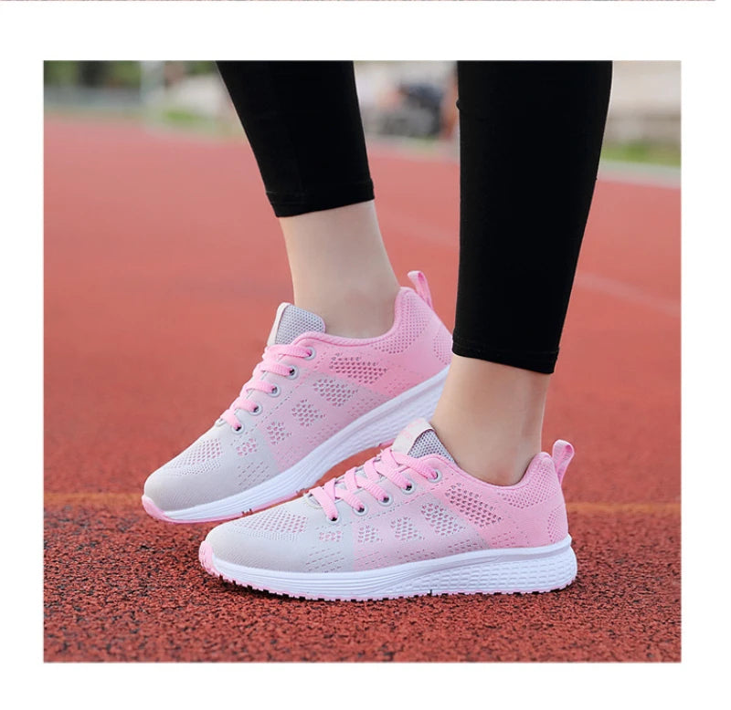 Spring Flying Knit Shoes Korean Casual Student Versatile Lace-Up Mesh Women's Sports Shoes Forrest Gump Comfort