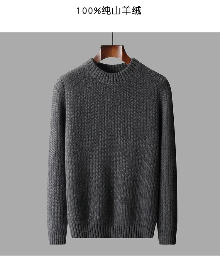 100% Pure Cashmere Sweater for Men - Round Neck, Thick, Warm, Fashionable Sweater