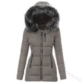 Women's Parkas Jacket Cotton Coat Winter Thick Fur Collar Hooded Windproof Padded Jackets Outerwear Zipper Overcoat Office Lady