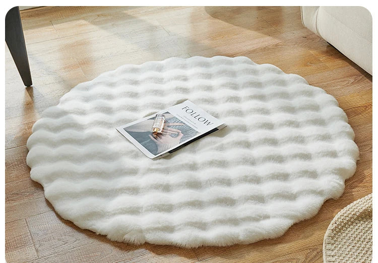 Bubble Velvet Faux Rabbit Fur Carpet Round Soft Fluffy Pet Mat Modern Living Room Decor Winter Warm Plush Kids Game Tent Mats
