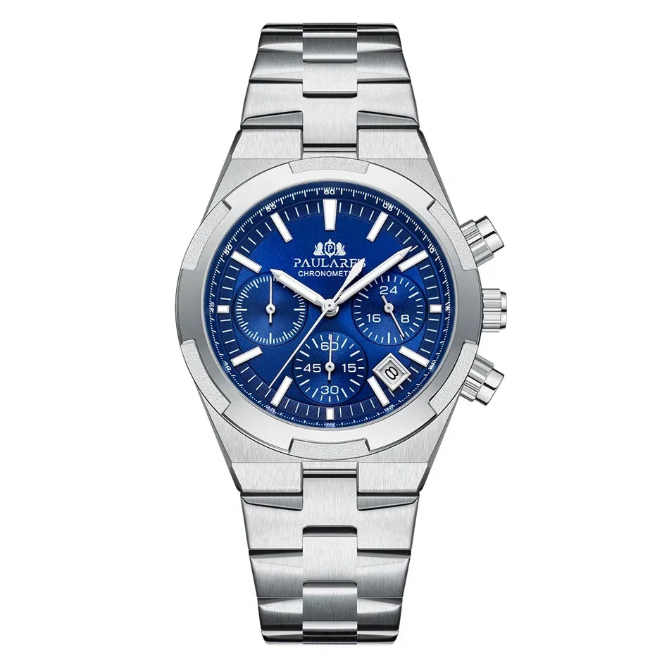 Luxury Watch for Men Chronograph Luminous Rose Gold Silver Blue Fashion Quartz Overseas Stainless Steel Watch for Men Cheap